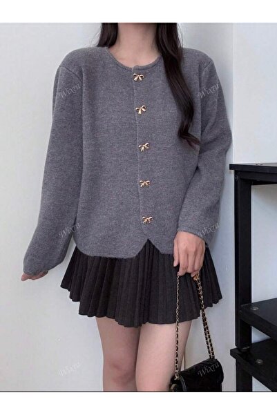 Elysira Γυναικεία κομψή ζακέτα με φιόγκο και κουμπιά