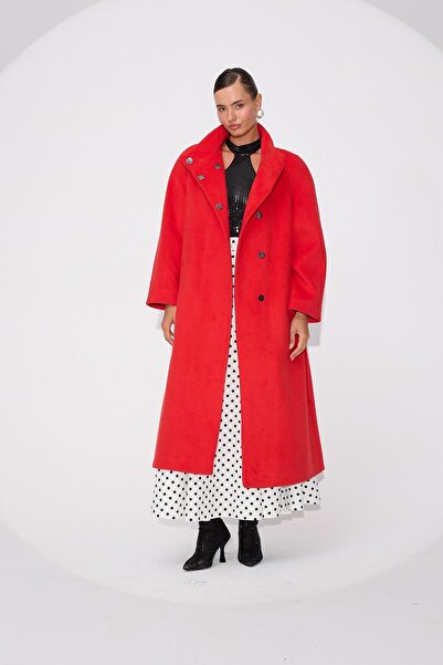 NOK İSTANBUL Brigitte Style Kaşe Manto Red