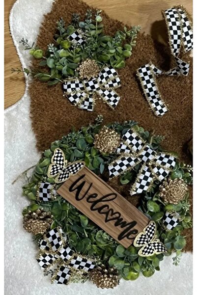 Marrone Damalı Kurdele Paspas Ve Kapı Süsü İkili Takım