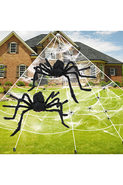 Hotsan Halloween spider web and 52 spiders set, plastic/textile, black/white