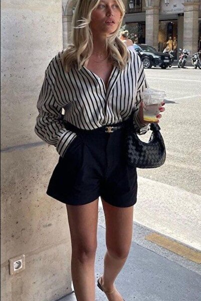 Seeh Siyah Yüksek Bel Mini Kadın Şort SH304