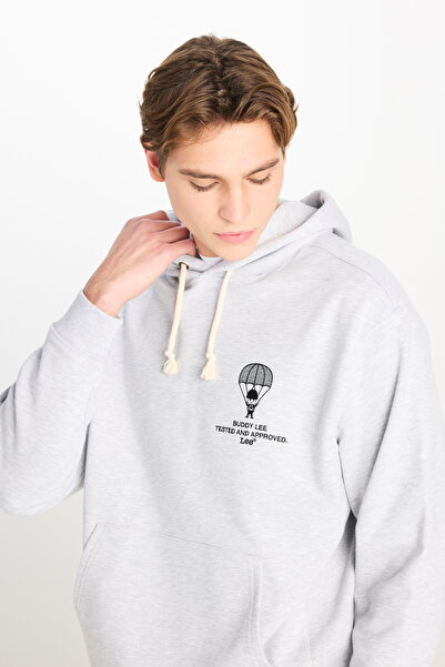 Lee Loose Fit Relaxed Fit Hooded Gray Melange Sweatshirt