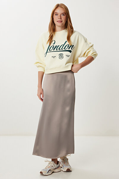 Lovelyİstanbul Μίντι Σατέν Φούστα LFG0034 ΒΙΖΟΝ