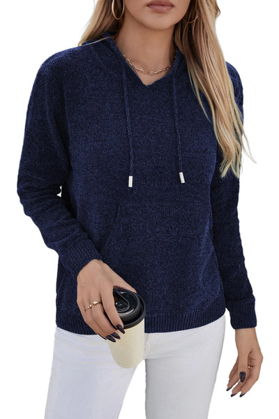 OEM Bluză tricotată lejeră cu mâneci lungi, pulover de damă, albastru XL