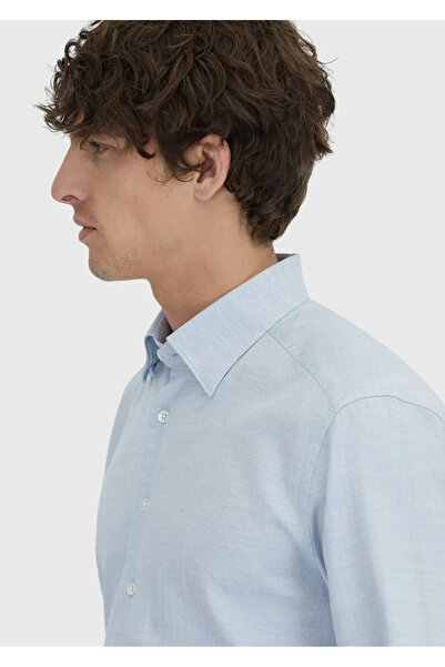 Ramsey Cămașă casual țesută cu model albastru, 100% bumbac