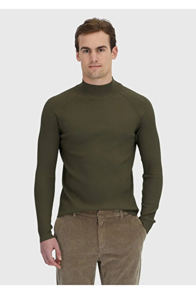 Ramsey Khaki Half Turtleneck Ribbed Knit Sweater