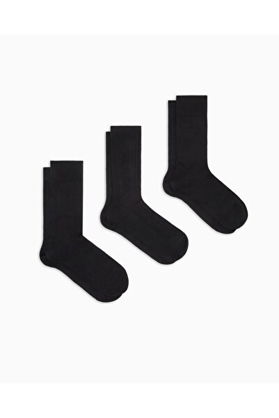 Emporio Armani Men's Jacquard Patterned Stretch Cotton 3 Pack Black Socks Em000554 Af18180-Mc061