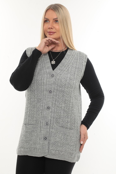 İKSUN Thick Woolen Winter Knitwear Buttoned Mother Vest with Pockets