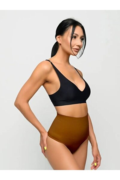 MİSTİRİK Montela Model High Waist String Slip Belly Hiding Model Coffee Color