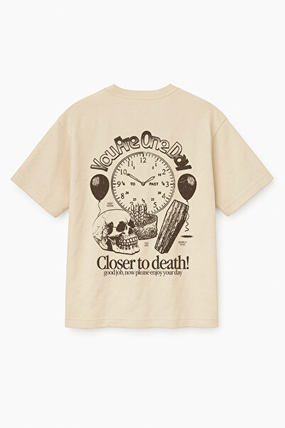 Altair Tr Oversize Beige Unisex Skull Printed T-Shirt T-Shirt