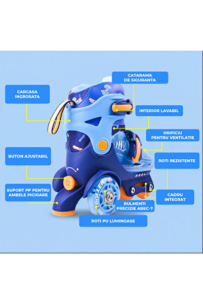 Elindor ® Patine cu rotile reglabile pentru copii, fete și băieți, mărimea XS, 25-27,5, albastre
