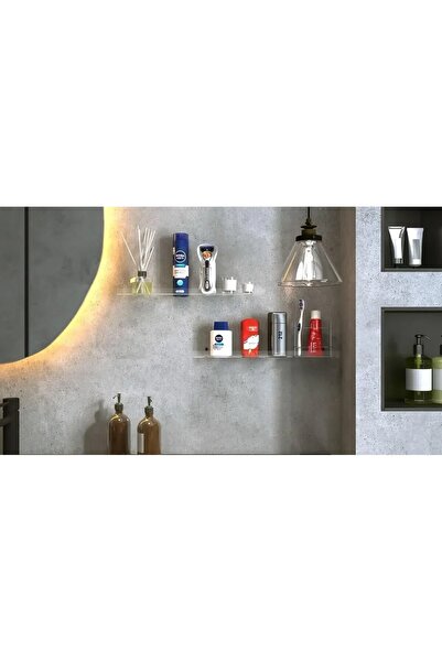 Home 3 Adet Şeffaf Kendinden Yapışkanlı Banyo Mutfak Rafı- Hayalet Raf 10×40 Cm