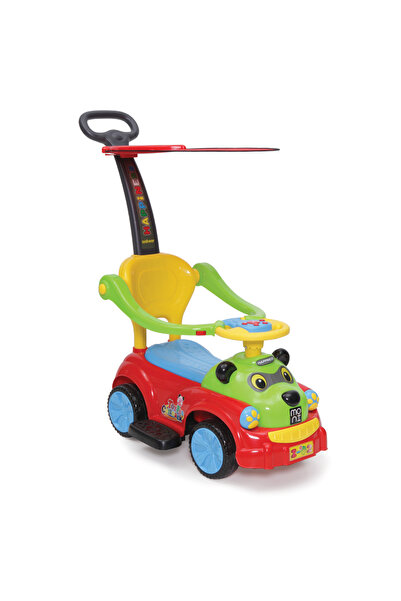 Moni Masinuta de impins cu maner si copertina Panda, Rosu