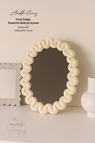 Anadolu Saray Oval Dalga Tasarımlı Makyaj Aynası– Dekoratif Masaüstü & Banyo ...