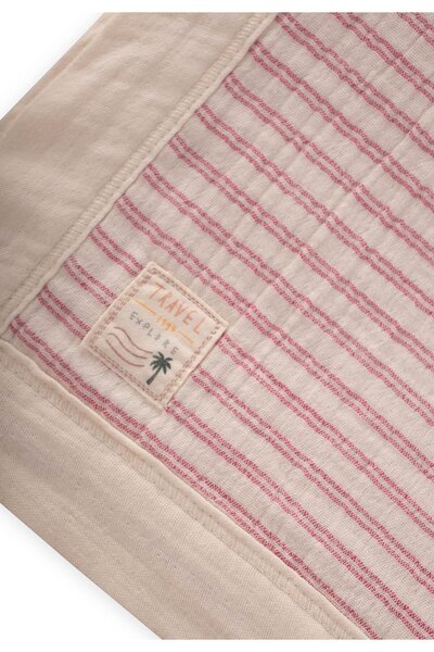 Cigit Thick Double Layer Raw Blanket 85X90 cm Dusty Rose Striped