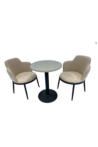 rexa Modern Bistro Set with Glass-Top Table and Upholstered Chairs 75 x 70 x 65cm