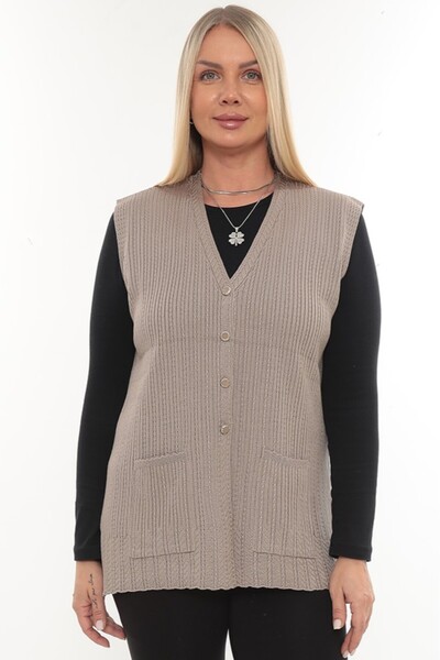 İKSUN Women's Mercerized Pocketed Buttoned Rolax Knitwear Seasonal Mother's Vest