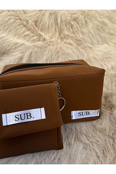 Sublime Butik Leather Brown Bag Wallet Set Women's 2-Piece Makeup