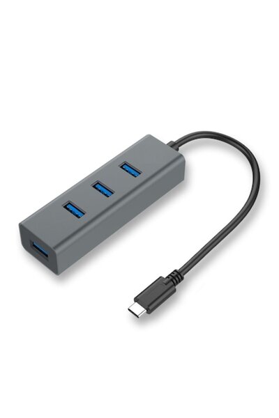Bibilel Hub universal metalic cu 4 porturi USB 3.0 si mufa USB-C, LED, 96x30x...