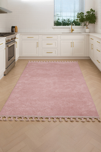 Bestekar Lunessa Pudra Ponpon Saçaklı Modern Kaymaz Tabanlı Yıkanabilir Yumuş...