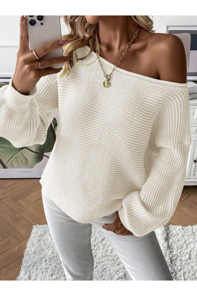 Keywest Women's Boat Neck Oversize New Season Loose Knit Sweater