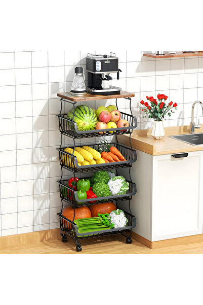 Elindor ® Cărucior organizator de bucătărie cu 5 niveluri și roți, 4 cutii de...