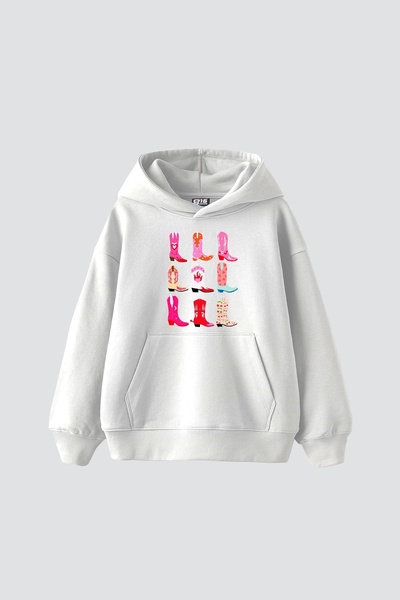 Bak Moda Fun Cowboy Printed Oversize Women's White Hoodie