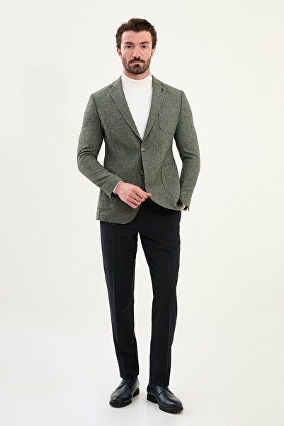 Mcr Ανδρικό μπουφάν με υφή Slim Fit Mono Collar με τσέπες χακί - 41471.25K