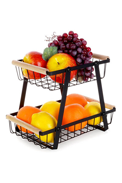 Vilde Coș metalic negru pentru fructe și legume cu 2 niveluri