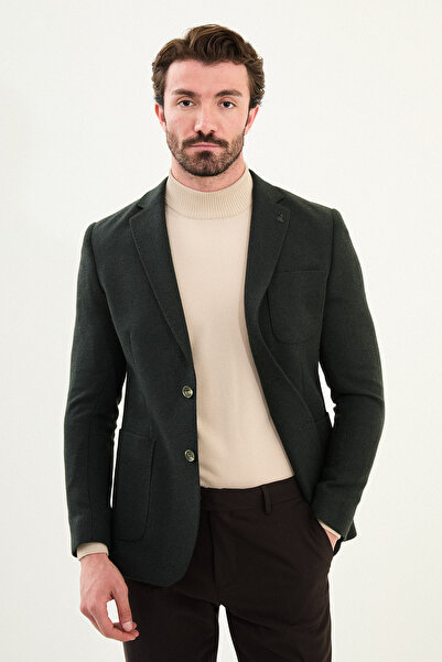 Mcr Textured Slim Fit Mono Collar Men's Jacket with Pocket Emerald - 41471.25K