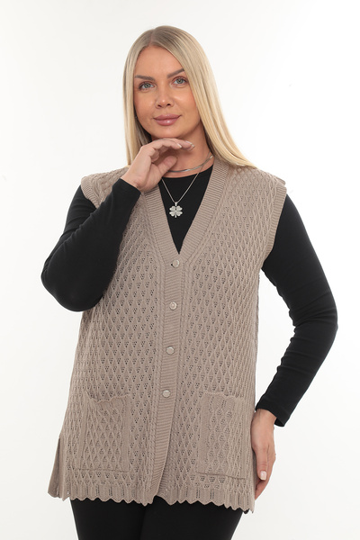 İKSUN Women's Mercerized Pocketed Buttoned Rolax Knitwear Seasonal Mother's Vest