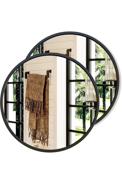 Crestj مرآة دائرية سوداء مقاس 60 ب*60 سم، مرآة مثبتة على الحائط للحمام وغرفة ...