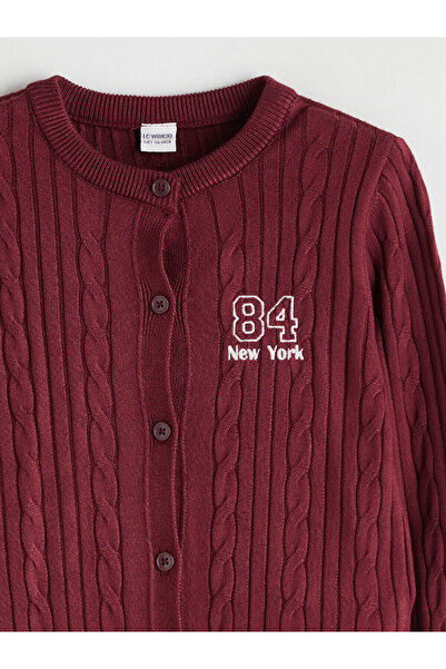 LC Waikiki LCW Kids Bisiklet Yaka New York Nakışlı Kız Çocuk Triko Hırka