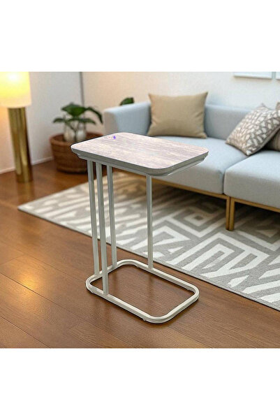 TrentonGCC Compact Wood Grain Side Table for Sofa, Bed- Durable C-Shaped Tea, Snack & Laptop Stand (45x30x60cm)