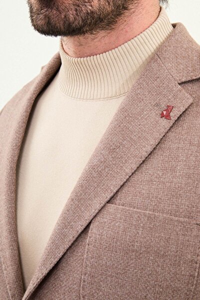 Mcr Textured Slim Fit Mono Collar Men's Jacket with Pocket Pockets Light Brown - 41471.25K