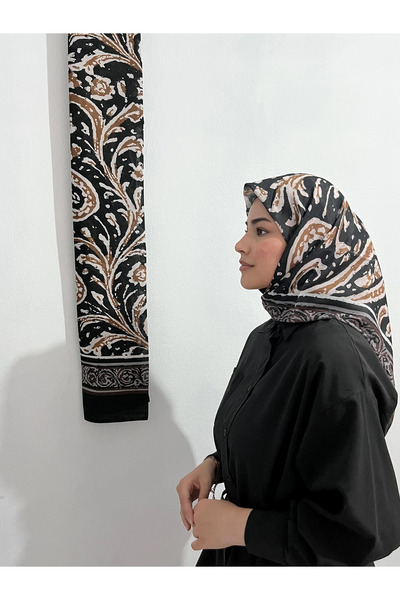 AMİNENESİL وشاح قطني ناعم بنمط عرقي بلون الخردل الأسود