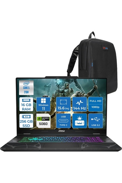 MSI Cyborg 15 5 210H 16GB Ddr5 256GB SSD RTX5060 8gb W11Home 15.6" 144HZ B2RW...