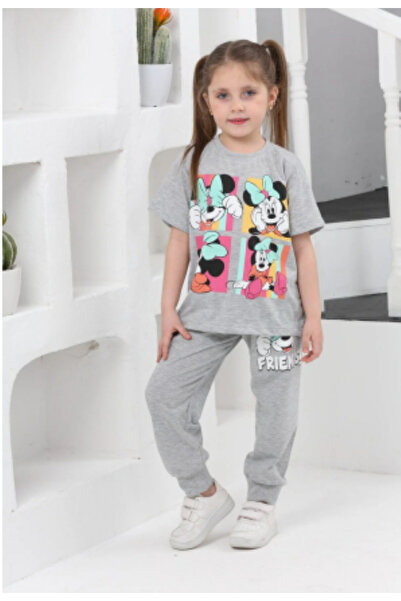 BUUFUU Детски комплект от къса блуза с принт и спортен екип