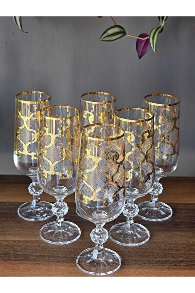 FERMATO طقم من 6 قطع مصنوعة يدويًا من الذهب عيار 24 قيراط - كؤوس كريستال مزخرفة بالذهب الحقيقي سعة 180 سم مكعب للقهوة من إرفا جولد