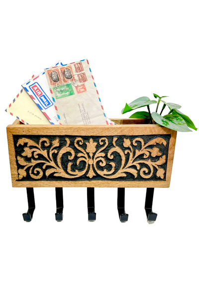 Souq DESIGNS حامل مفاتيح خشبي بخطافات حائط معدنية - خطافات قيادة، متينة ومنظم