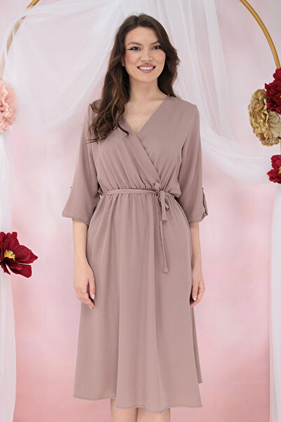Trend Land Brown dress with a one-shoulder neckline