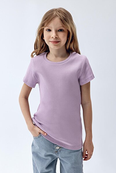 Brix Mânecă scurtă material reiat pentru fete tricou culoare violet