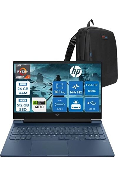 HP Victus 16-S0007NT R7 7840HS 24GB Ddr5 512GB 8GB/RTX4070/120W 16.1" 144Hz F...