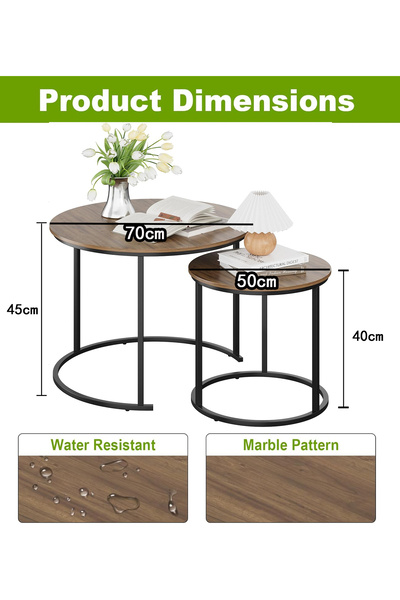 VariFurnx 2pcs Nesting Coffee Table Set of Round Coffee Table Industrial End Table Side Tables
