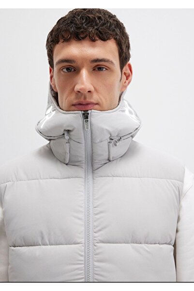 Mavi Kapüşonlu Gri Şişme Yelek Regular Fit / Normal Kesim