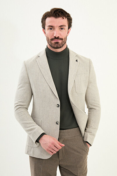 Mcr Textured Slim Fit Mono Collar Men's Jacket with Pocket Gray - 41471.25K