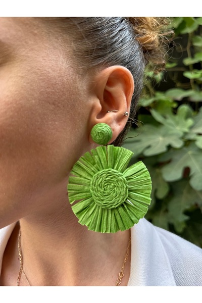 BRILLAR ATELIER Renkli Hasır Görünümlü Büyük Yuvarlak Küpe - Sarı