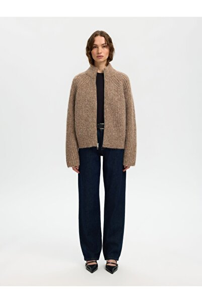 Selected Femme Strickjacke mit Reißverschluss Wollmix