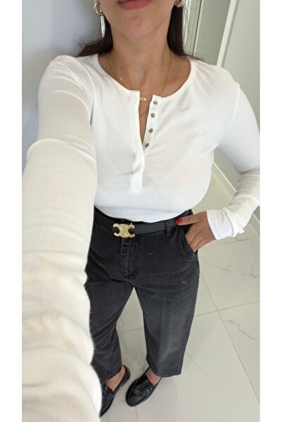 BİRCANÇİL Dlvin Chandler Ecru Long Sleeve Snap Button Knitwear