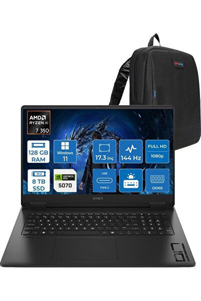 HP Omen 17-DB1005NT AI R7 350 128GB Ddr5 8tb RTX5070 8gb 17.3 Inç 144Hz W11PR...